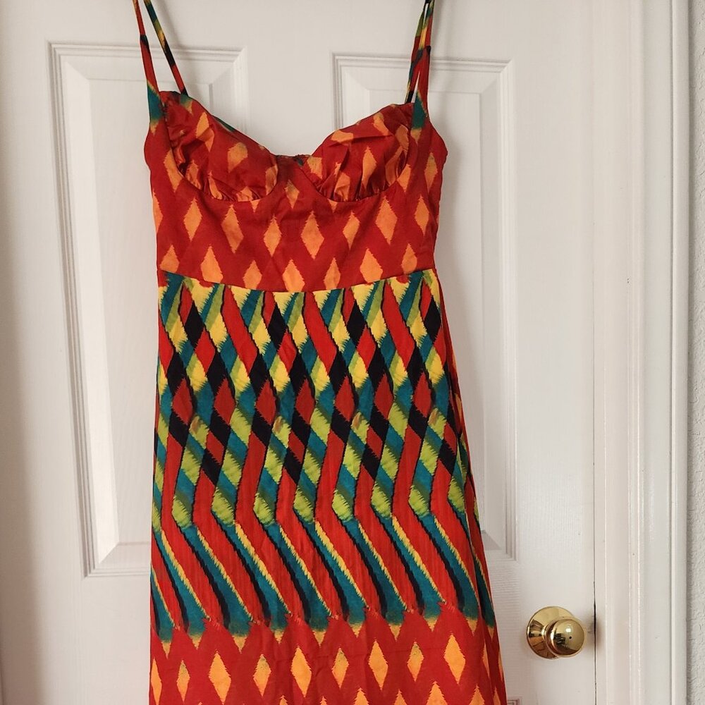Spaghetti Strap Summer Dress Red Yellow Green Size S, Bohemian, Casual, Coastal,